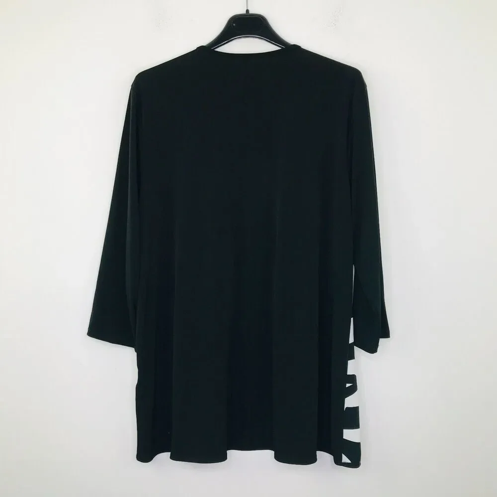 Chico's Easywear 3 Women's 16 Cardigan Black White Zebra Slinky Open Draped CN20